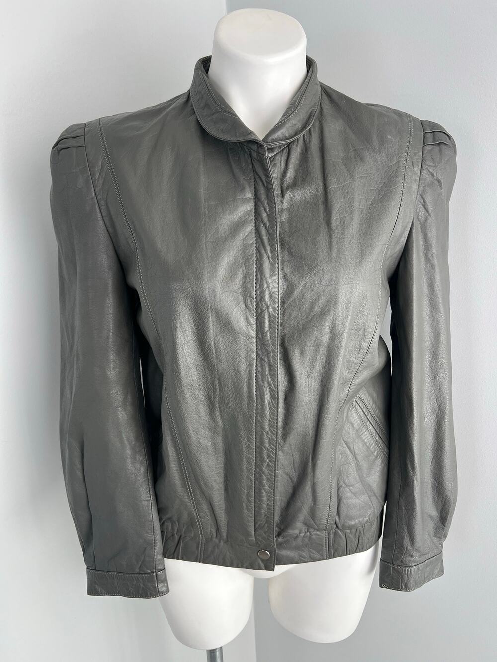 Women's Vintage Winlit by Listeff Gray Genuine Leather Puff Sleeve Jacket Small